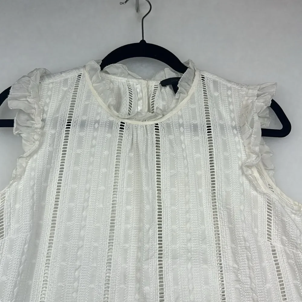 J. Crew Petite White Eyelet Ruffle Mock Neck top Sz 10P